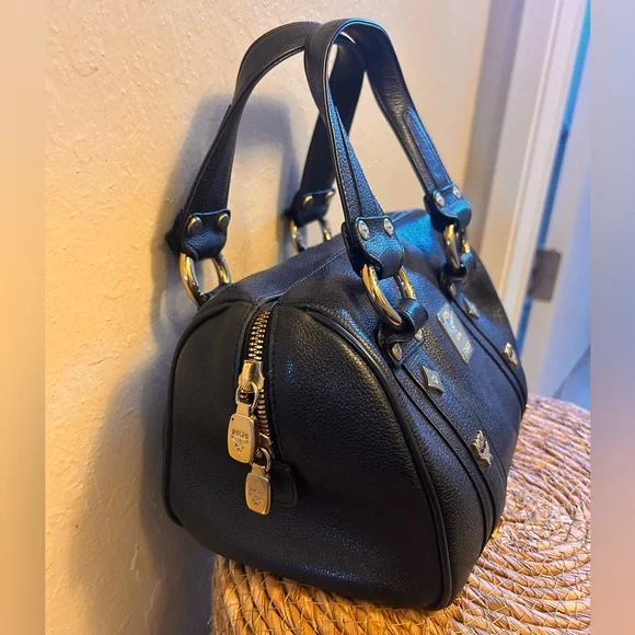 MCM Mini Boston Black Satchel with Gold Accents - Picture 5 of 15